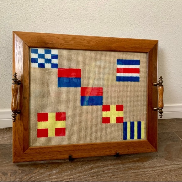 Vintage Decorative Wood Tray With  Embroidery Insert 14/17 Inch - Picture 1 of 13